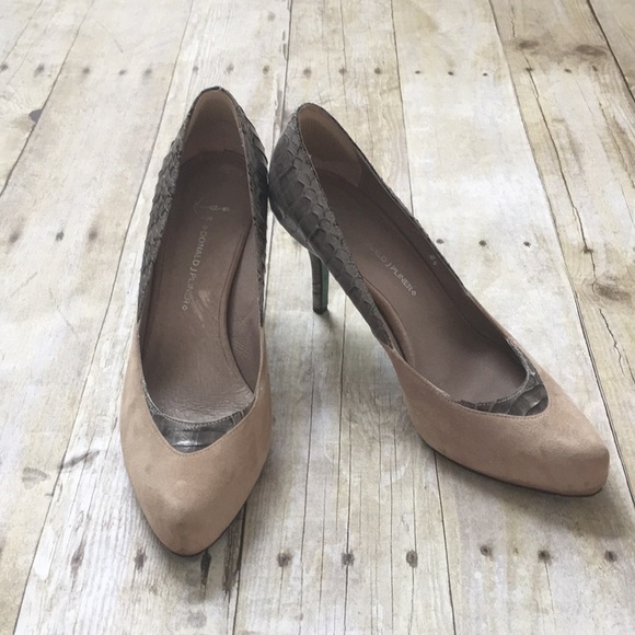 Donald J Pliner Suede with Snakeskin Heels - Picture 1 of 8